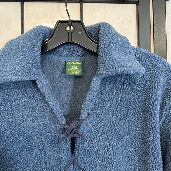 Cabela's Vintage Women's Pile Fleece Jacket Size M Lace Up Neck Blue Pullover - Picture 2 of 4